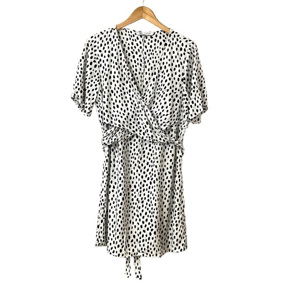 Zara Dresses & Skirts - Zara Women's Dress Polka Dot Tie Waist Knee Length Size L Short Sleeve Viscose